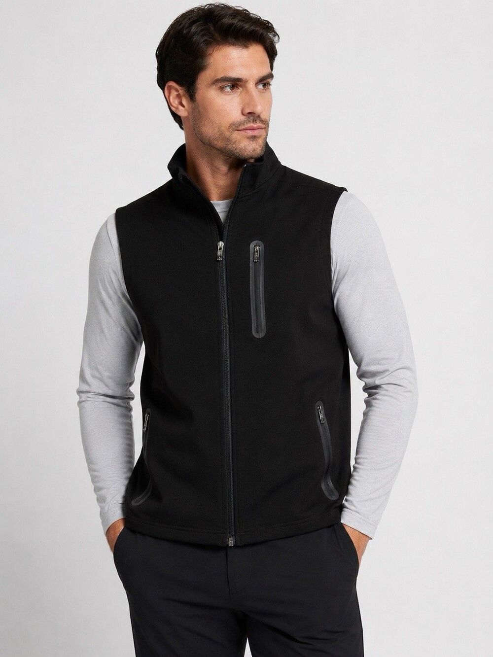 Bugatchi Soft Touch Performance Knit Vest Caviar Black Full Zip Size Small
